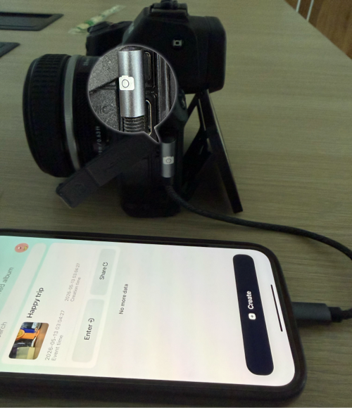 Connect camera to phone with LUCO transfer cable