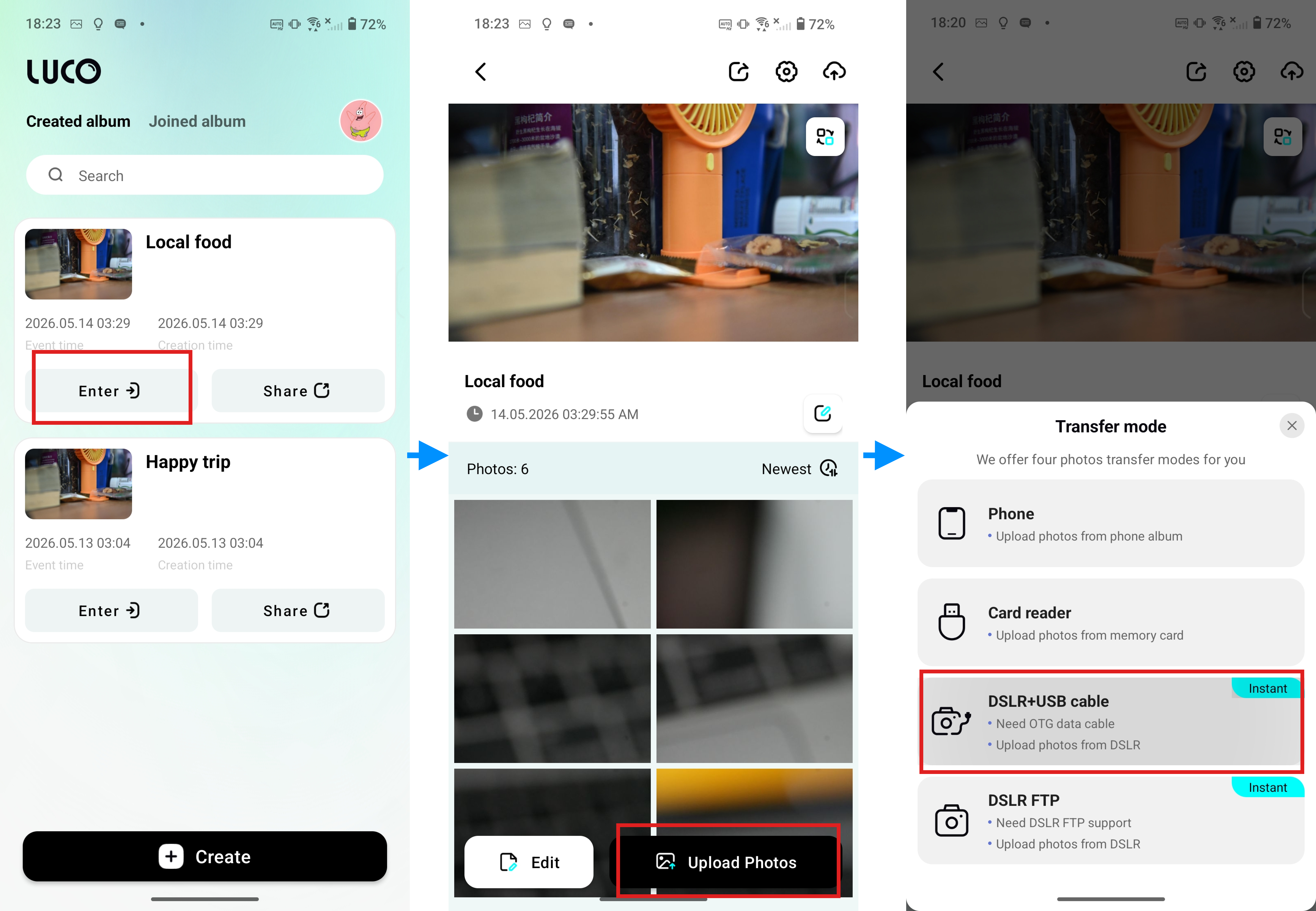 Select DSLR and USB Cable in Upload Photos