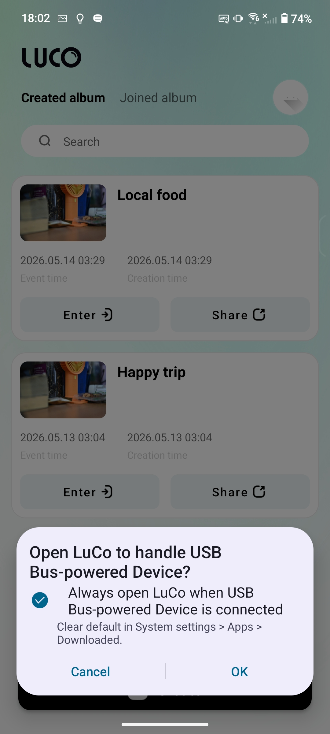 Android popup: Open LuCo to handle USB Bus-powered Device